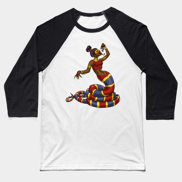 Coral Snake Girl Eating a Mouse MONSTER GIRLS Series I Baseball T-Shirt by angelasasser